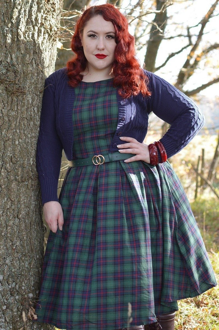 Annie Vintage Dark Green Plaid Tea Dress by Dolly and Dotty