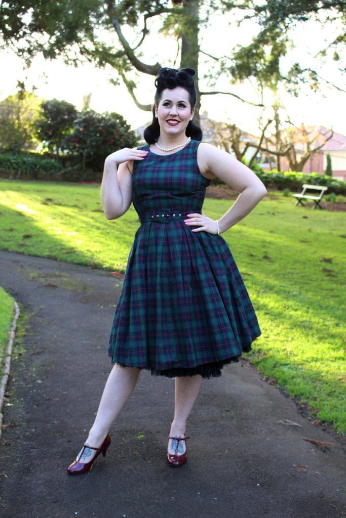 Annie Vintage Dark Green Plaid Tea Dress by Dolly and Dotty
