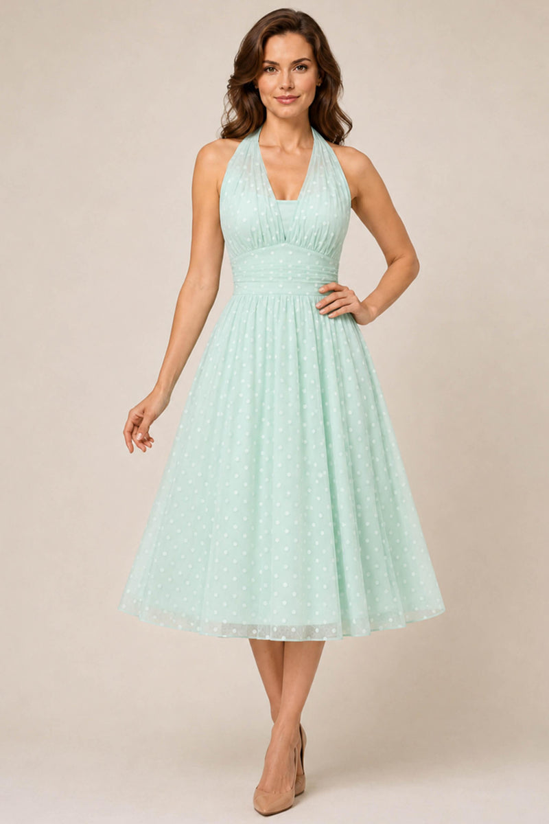 light green halter dress Dorothea Light Green Lace Halter Swing Dress