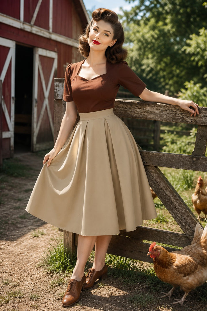 Beige Pleated Midi Skirt | Skirt With Pockets