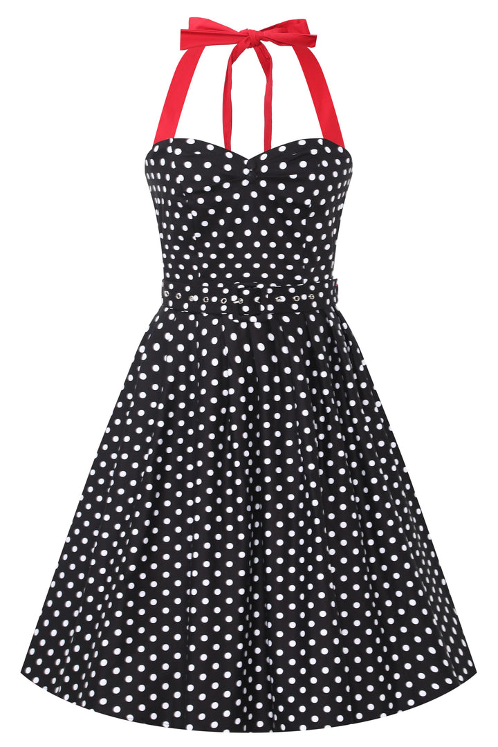 Retro Halterneck Black Polka Dot Swing Dress