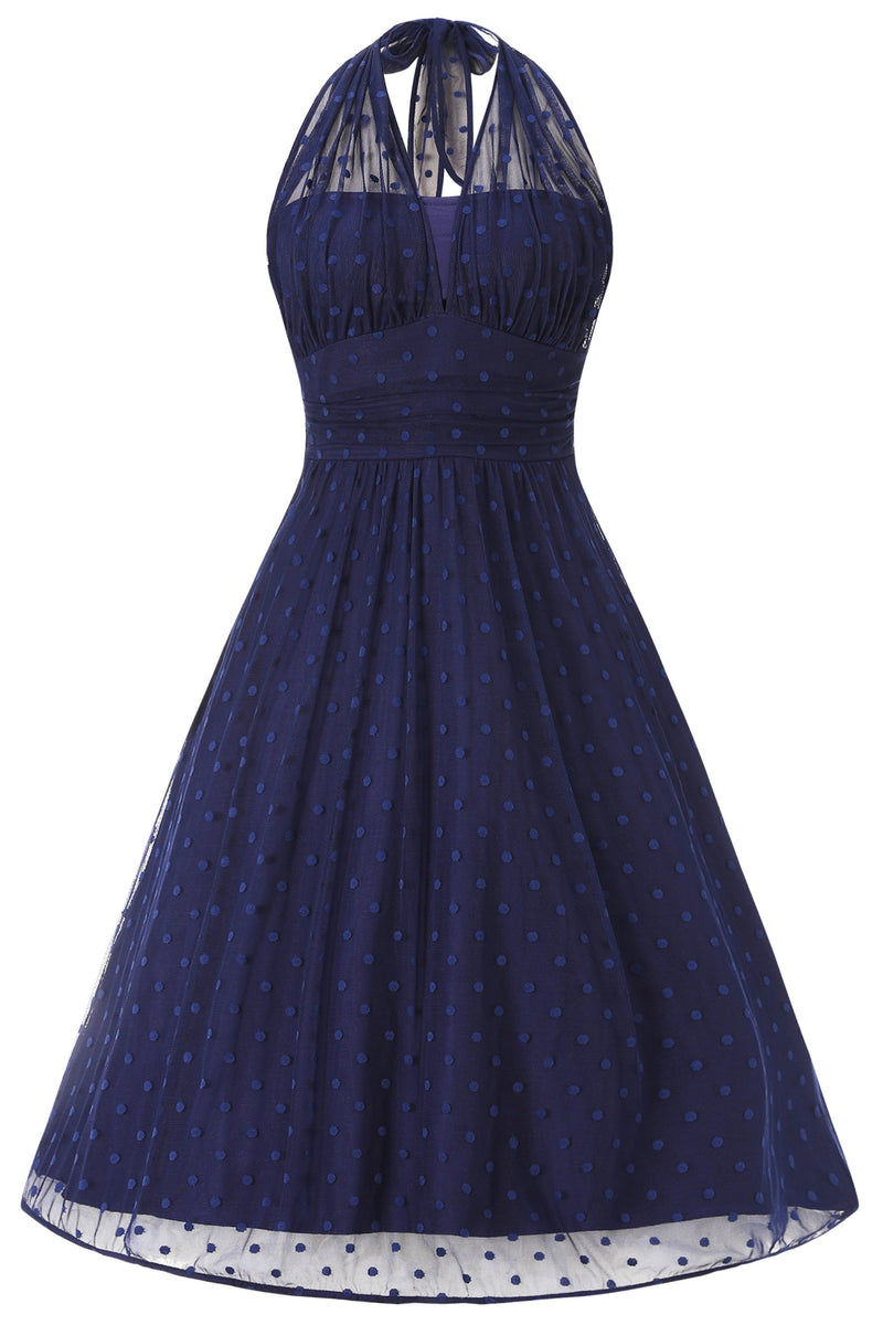 Navy Polka Dot Halter Dress | Retro Vintage Navy Polka Dot Halter Dress | Retro Vintage