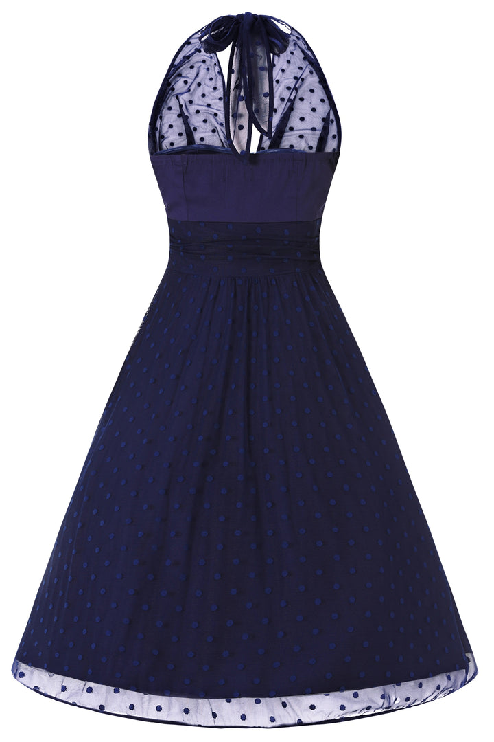 blue polka dot 50s dress Navy Halter Size:5X/32W-34W restock24 1 x Womens Dress Light Blue & Navy