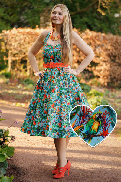 Daisy Tropical Parrot Halter Dress | Summer Dress