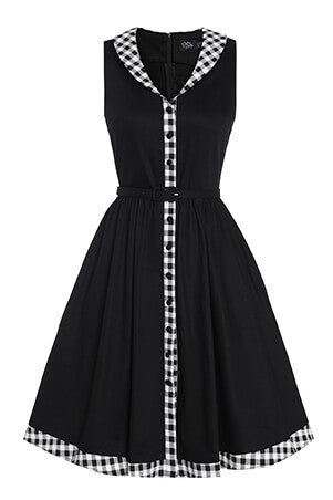Maverick Black Sleeveless Shirt Dress With Gingham Stripes