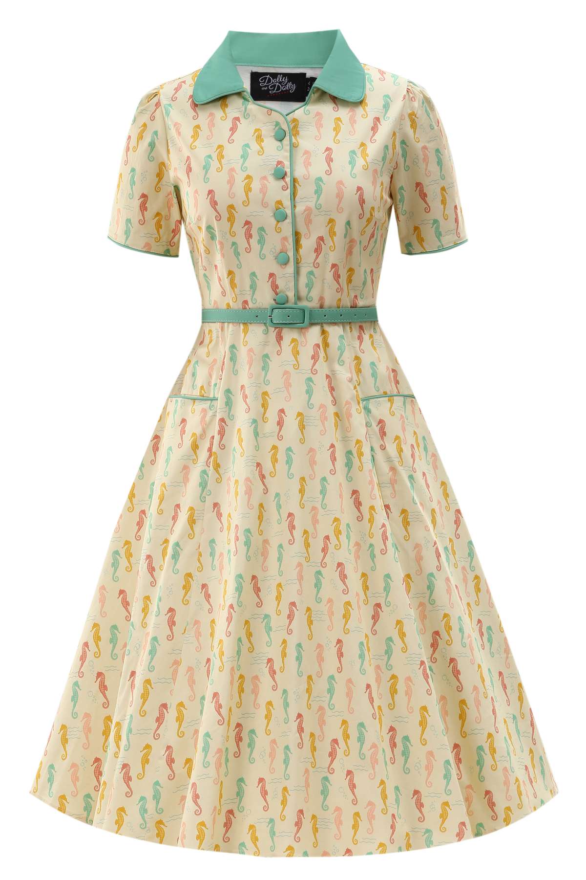 Front view of Mabel Seahorse Midi Shirt Dress