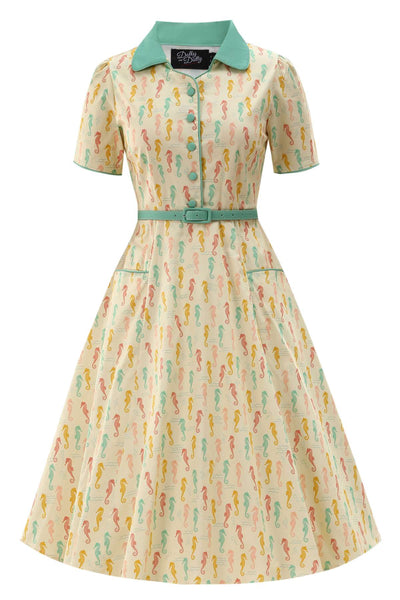 Front view of Mabel Seahorse Midi Shirt Dress