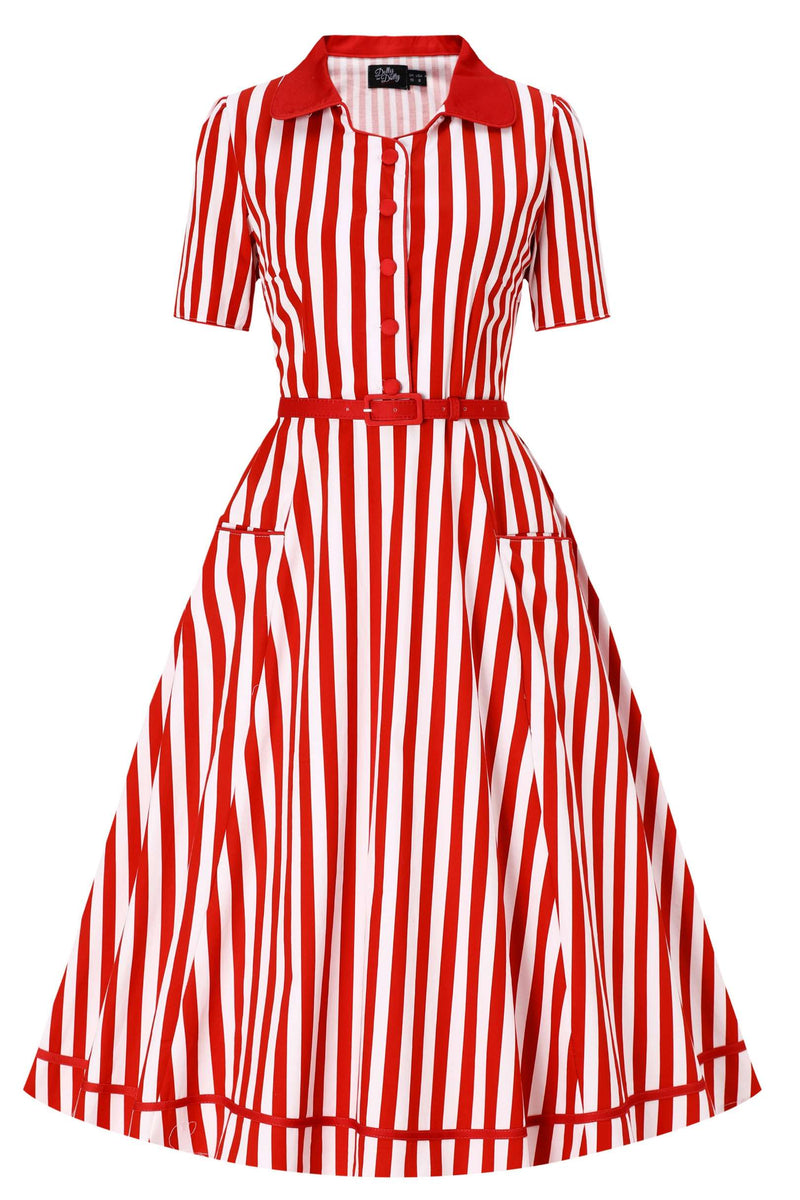 Mabel Striped Midi Shirt Dress In Burgundy