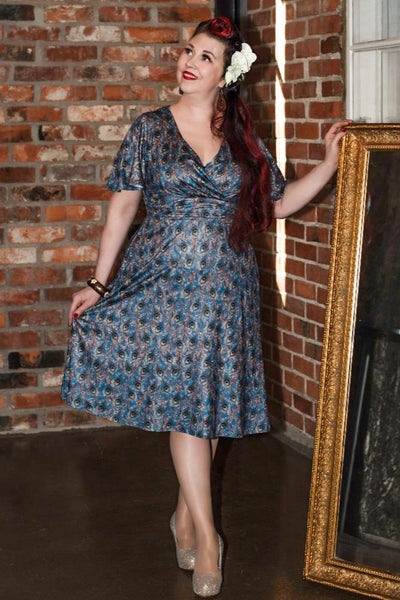 Donna Peacock Feather Crossover Bust Dress