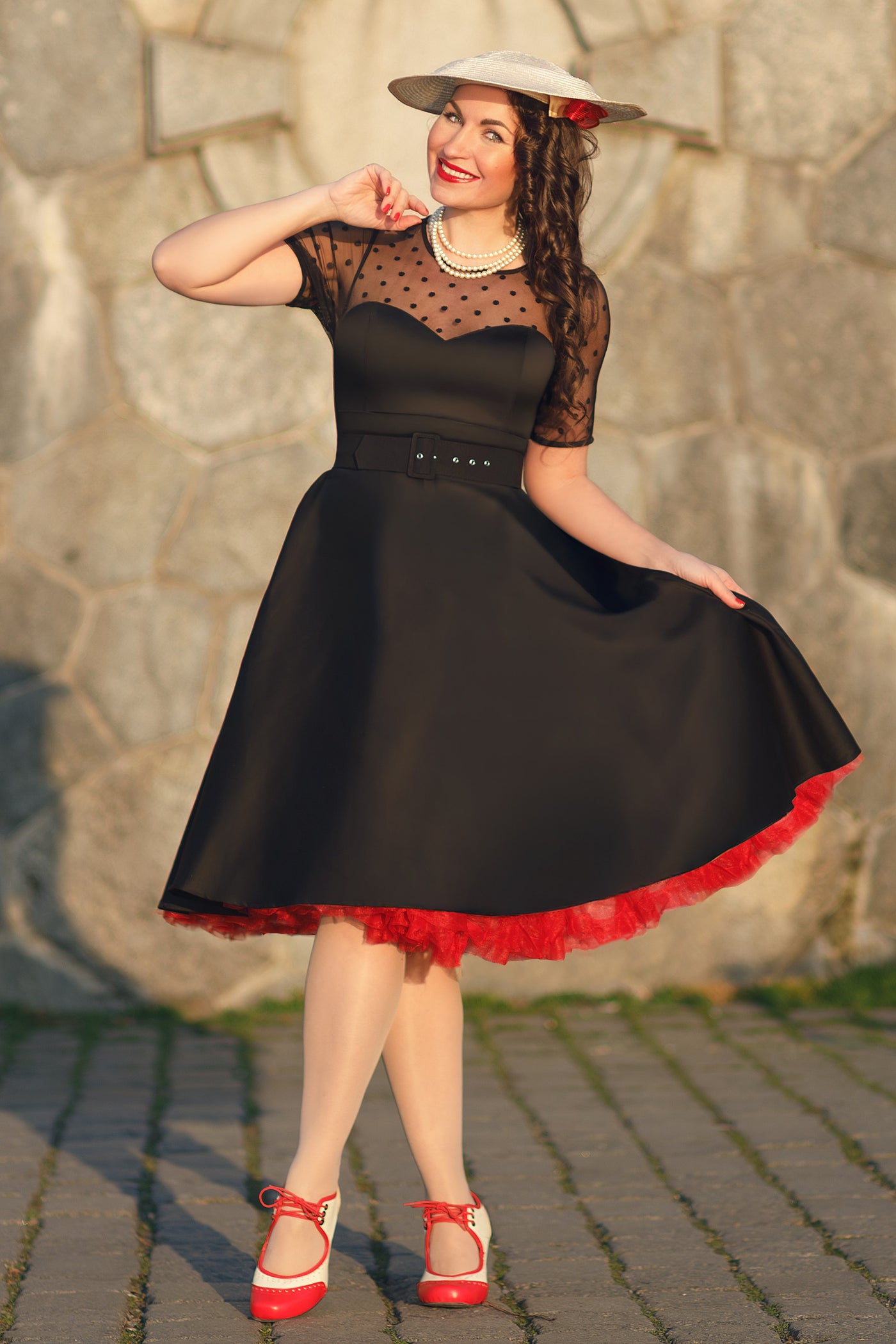 Wholesale Dot Mesh Dress & Short Sleeved Polka Little Black 2026