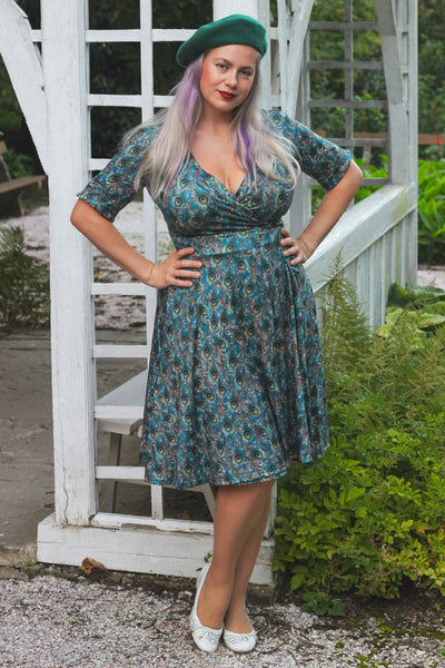 Blue Peacock Feather Wrap Dress