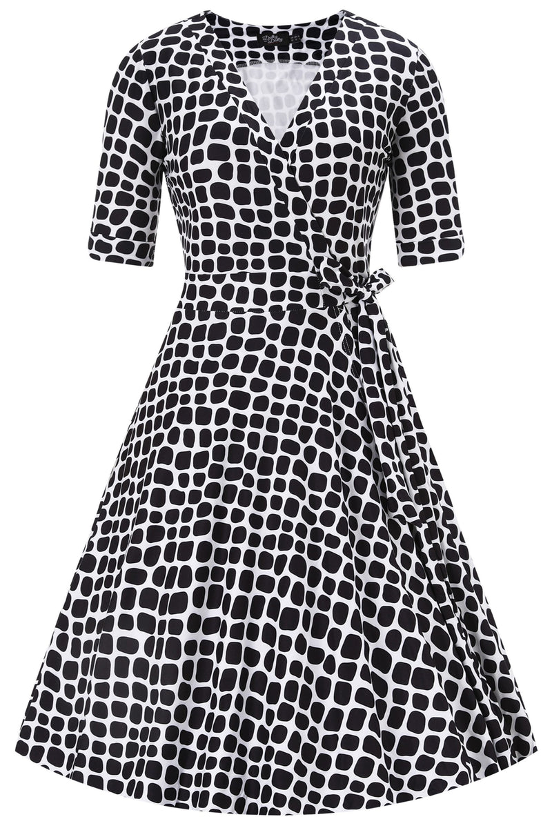 Monochrome Pebble Wrap Dress - Retro Style Dress