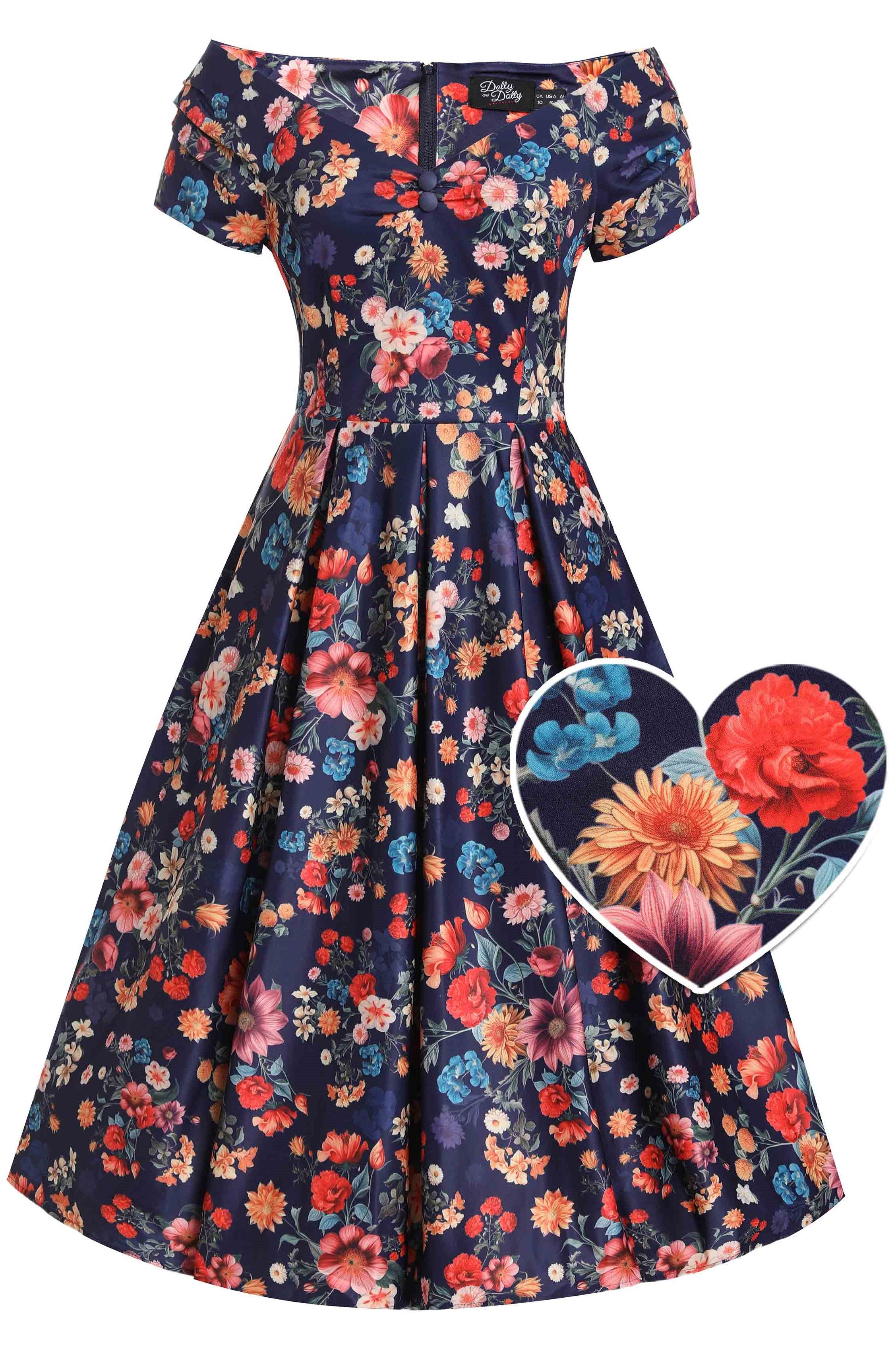Lily Blue Botanical Floral Off Shoulder Dress