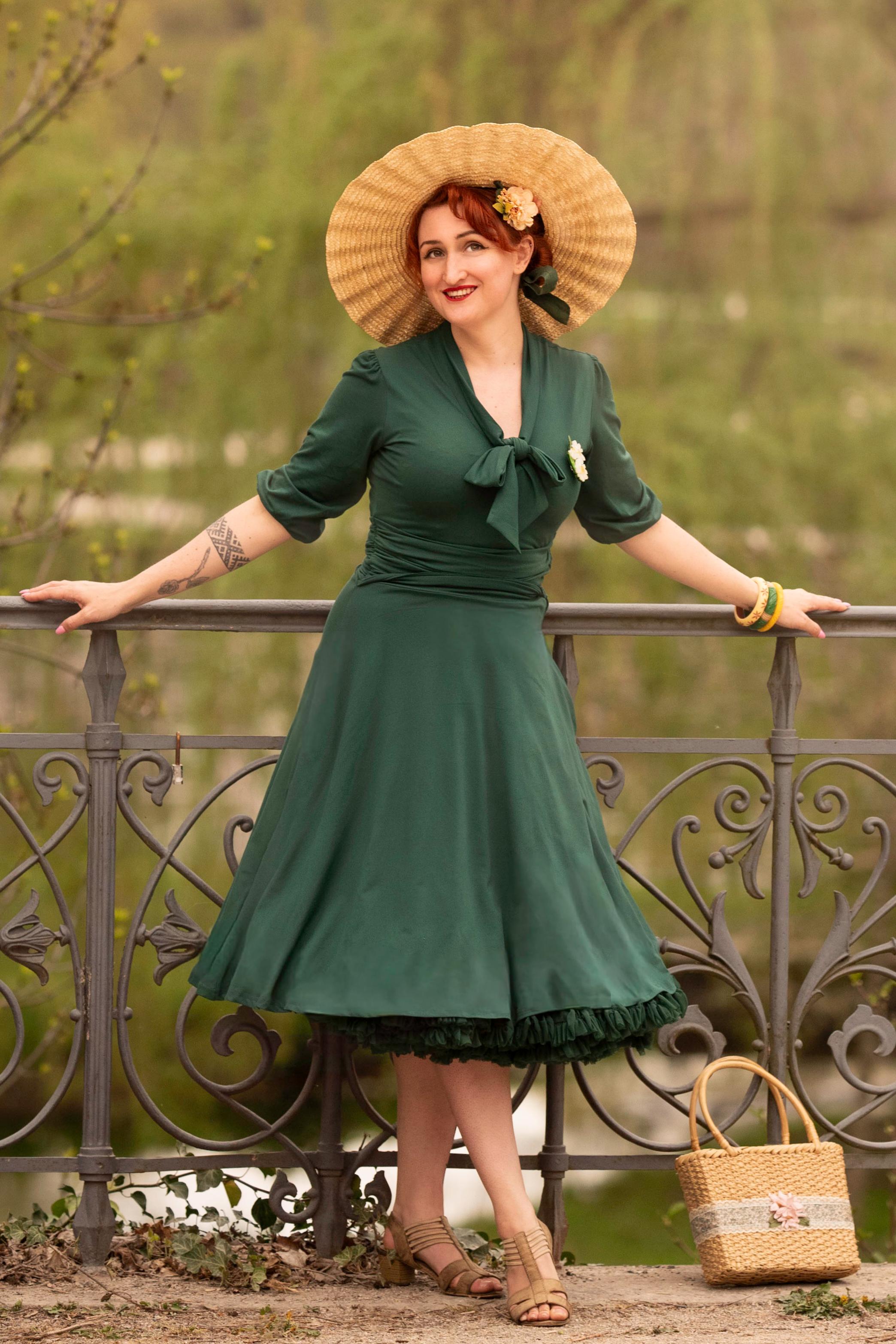 Casual Gorgeous Green Dresses Bow Tie Casual Dress In Emerald Green Retro Fifties Style Dress