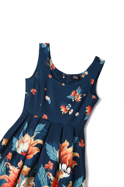 Amanda Dark Blue Flower Garden Swing Dress