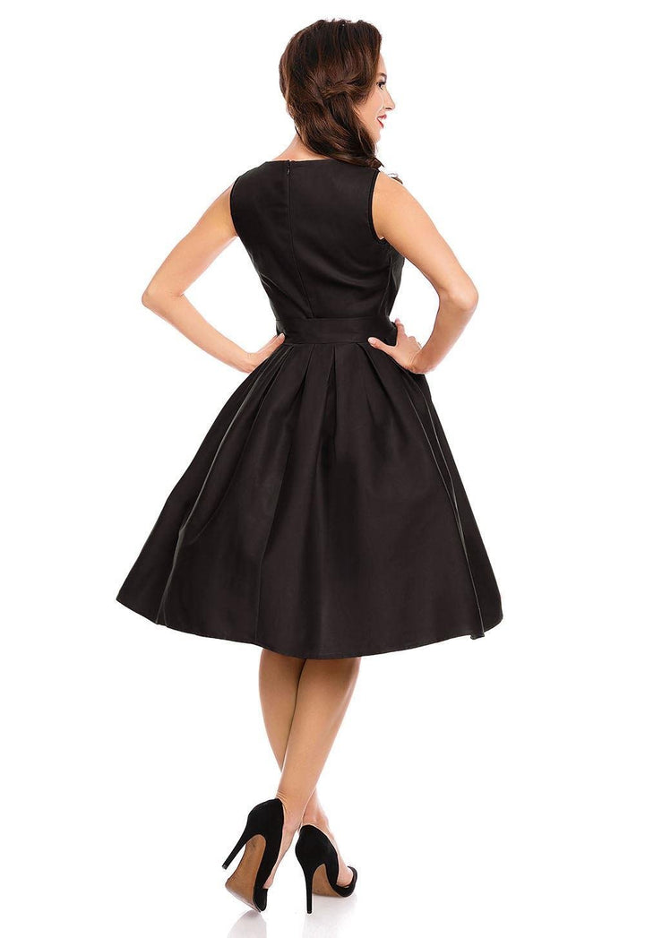 Elizabeth Retro Cotton Party Dress in All Black with Mesh