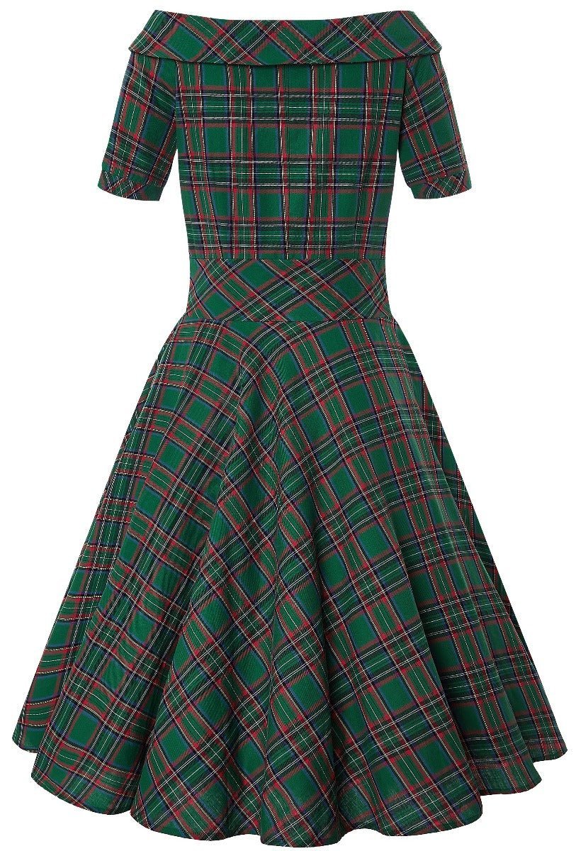 dark green tartan dress Darlene Vintage Swing Dress in Dark Green Plaid Print
