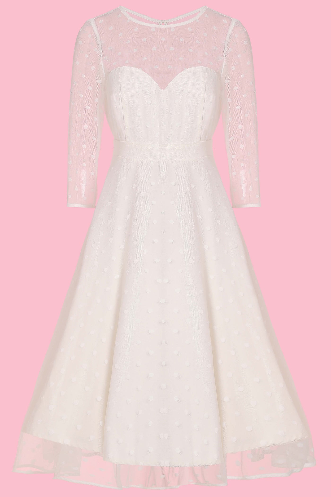 Madeline White Polka Dot Mesh Formal Dress front angle