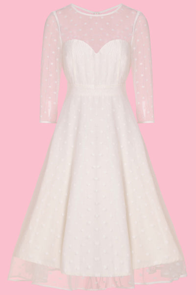 Madeline White Polka Dot Mesh Formal Dress front angle