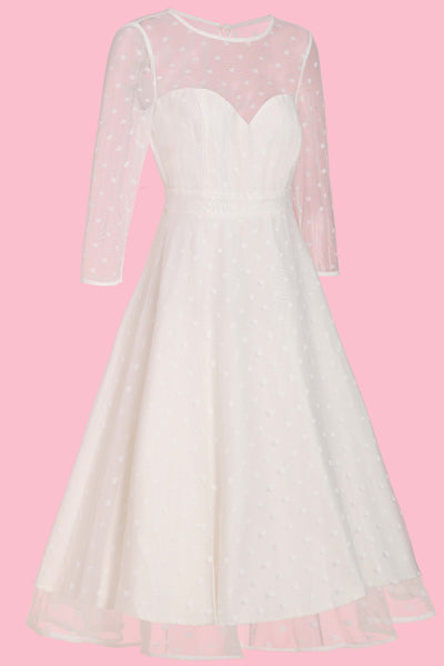 Madeline White Polka Dot Mesh Formal Dress side angle