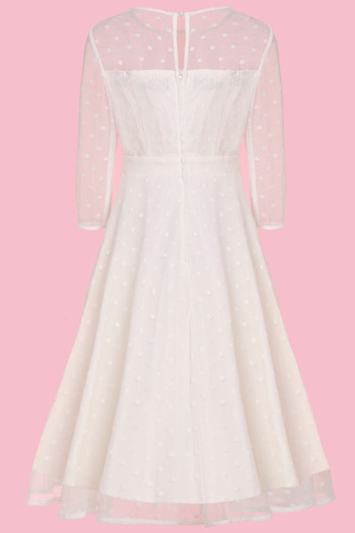 Madeline White Polka Dot Mesh Formal Dress back angle