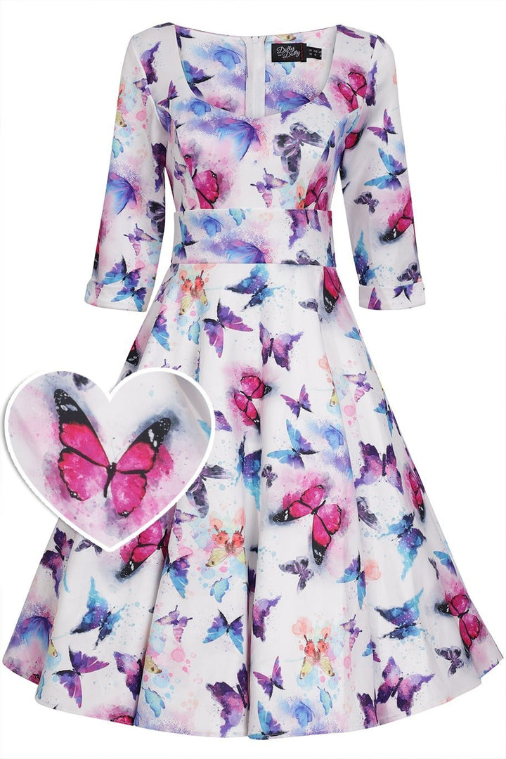 Scarlette White Sleeved Butterfly Midi Dress