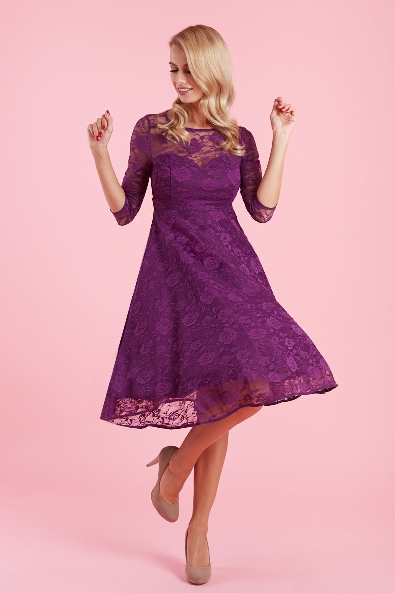 Madeline Long Sleeved Purple Lace Dress - Dolly and Dotty