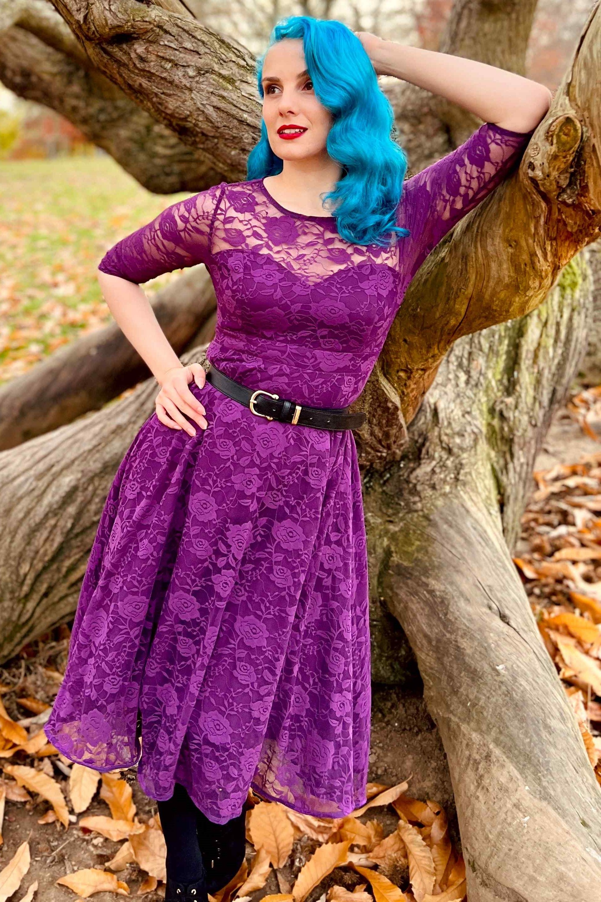 Madeline Long Sleeved Purple Lace Dress - Dolly and Dotty Madeline Long Sleeved Purple Lace Dress - Dolly and Dotty