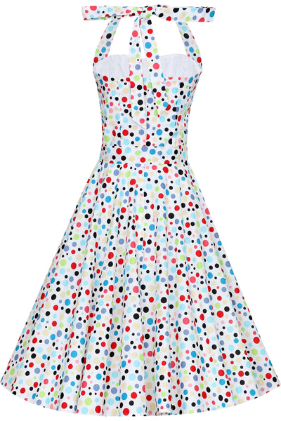  1950's Halter Dress White and Colourful Polka