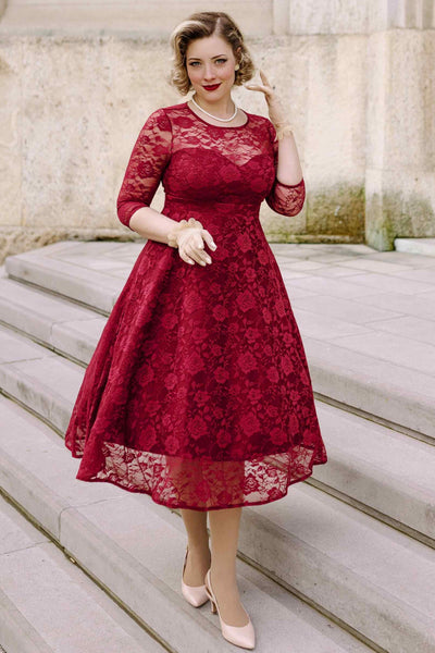 Long Sleeved Burgundy Lace Dress