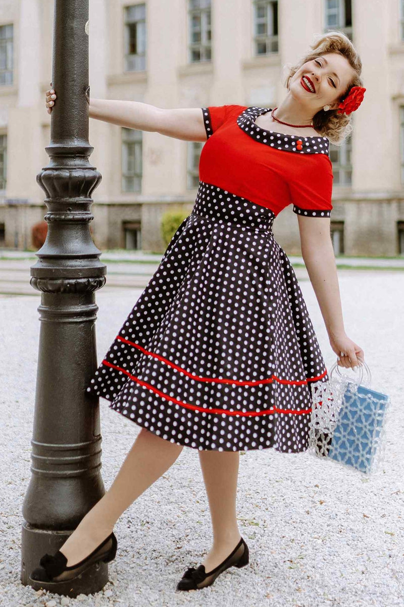 Darlene Rockabilly Dress in Red/Black/White Polka Dot Print
