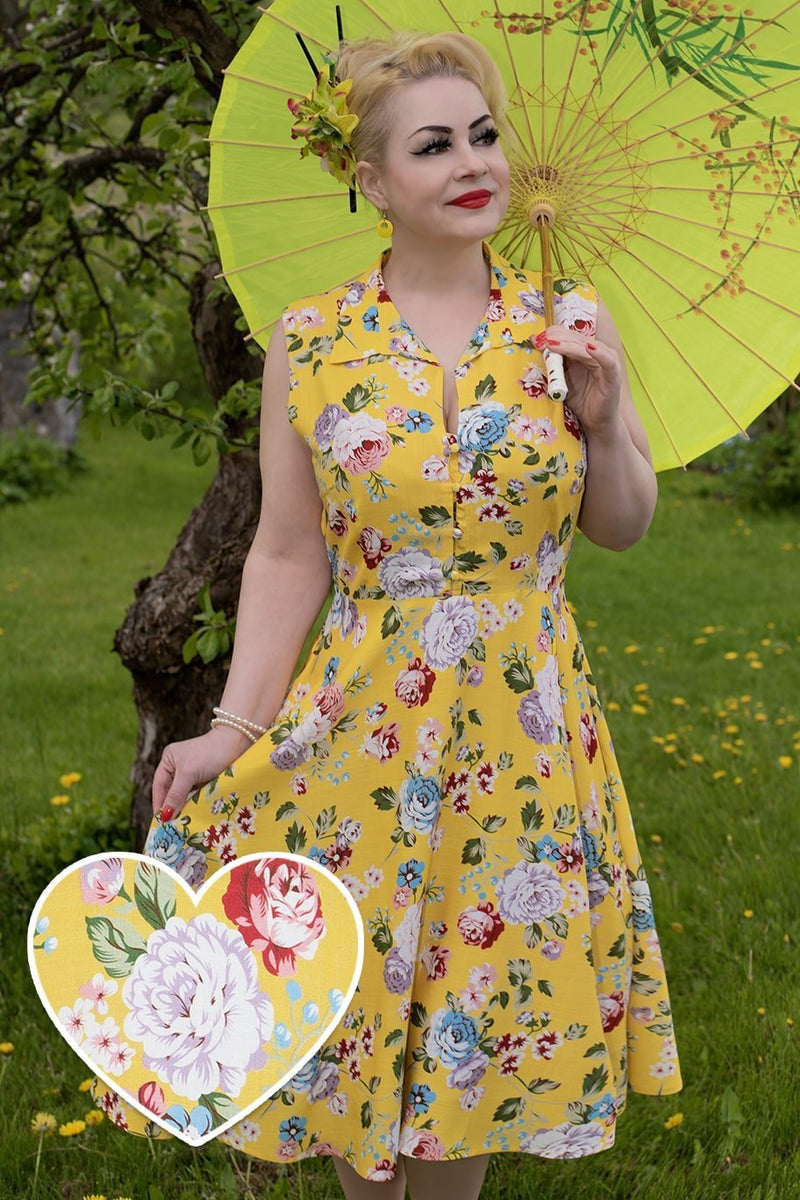 Yellow Floral Collar Dress