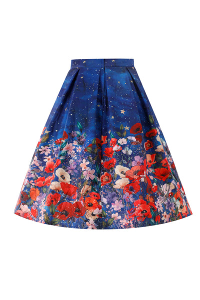 Back view of Aisley Black Cat Midnight Garden Pleated Midi Skirt