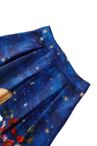Waistband of Aisley Black Cat Midnight Garden Pleated Midi Skirt