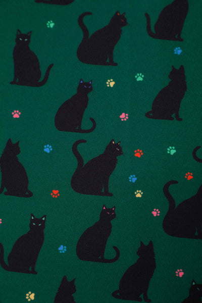 Pattern of Aisley Black Cat Pleated Midi Skirt In Green