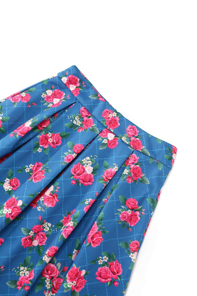 Waistband of Aisley Blue Rose Pleated Midi Skirt