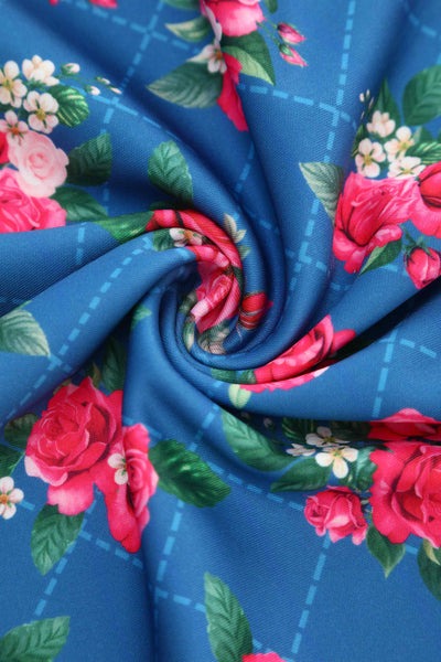 Fabric of Aisley Blue Rose Pleated Midi Skirt