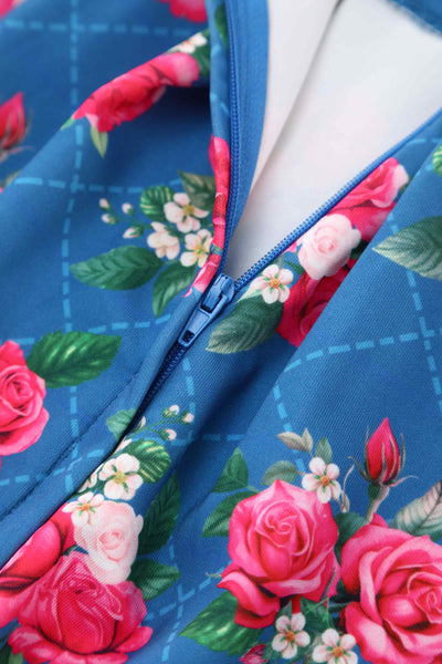 Zipper of Aisley Blue Rose Pleated Midi Skirt