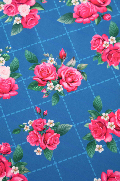 Pattern of Aisley Blue Rose Pleated Midi Skirt