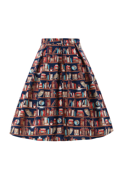 Back view of Aisley Book & Owl Pleated Midi Skirt