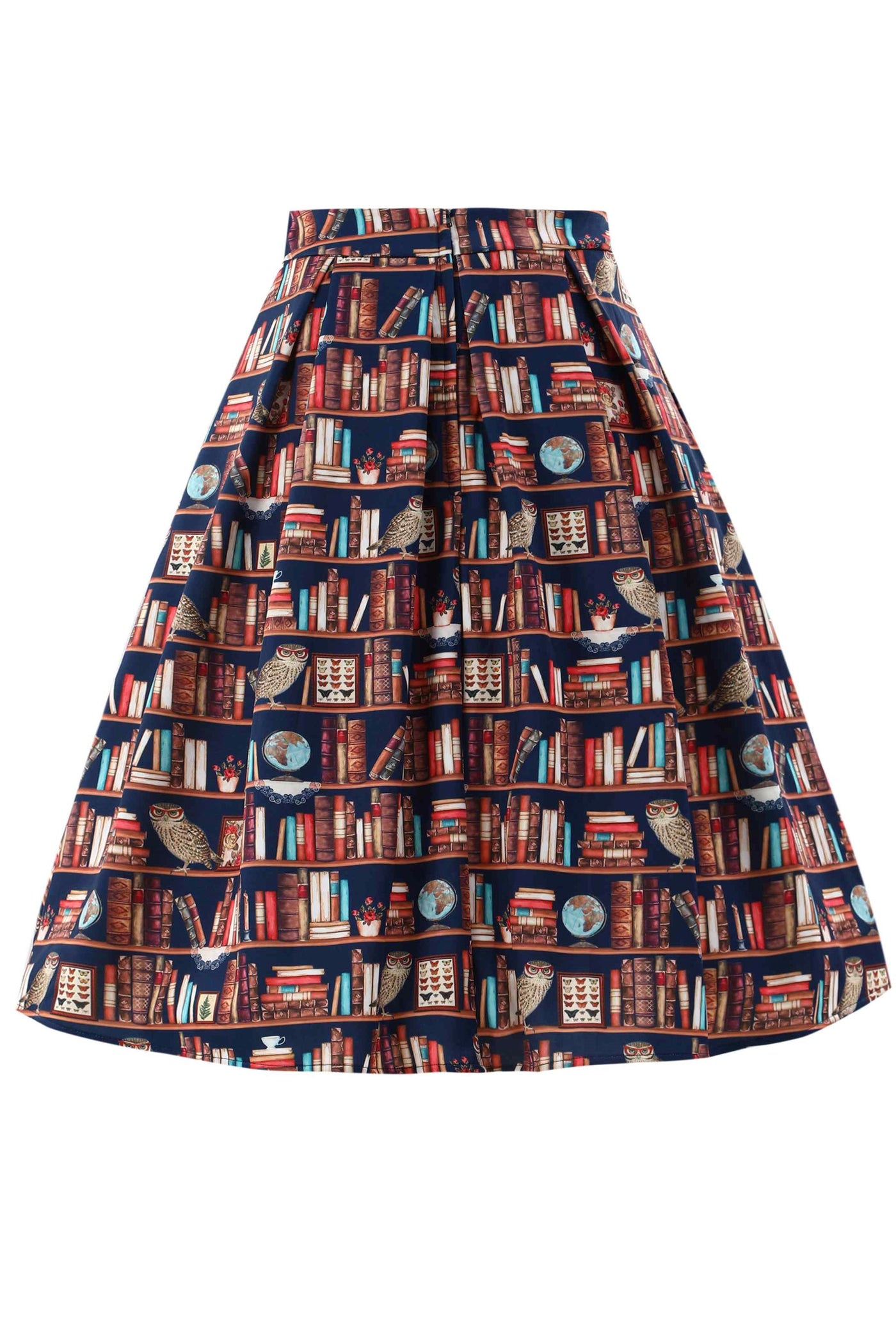 Back view of Aisley Book & Owl Pleated Midi Skirt