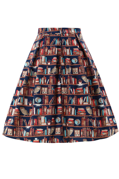 Back view of Aisley Book & Owl Pleated Midi Skirt