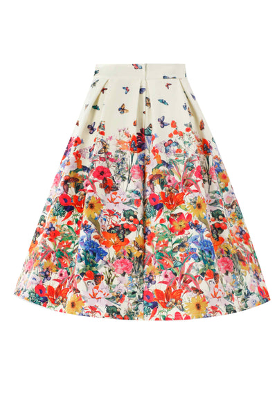Back view of Aisley Butterfly Garden Pleated Midi Skirt