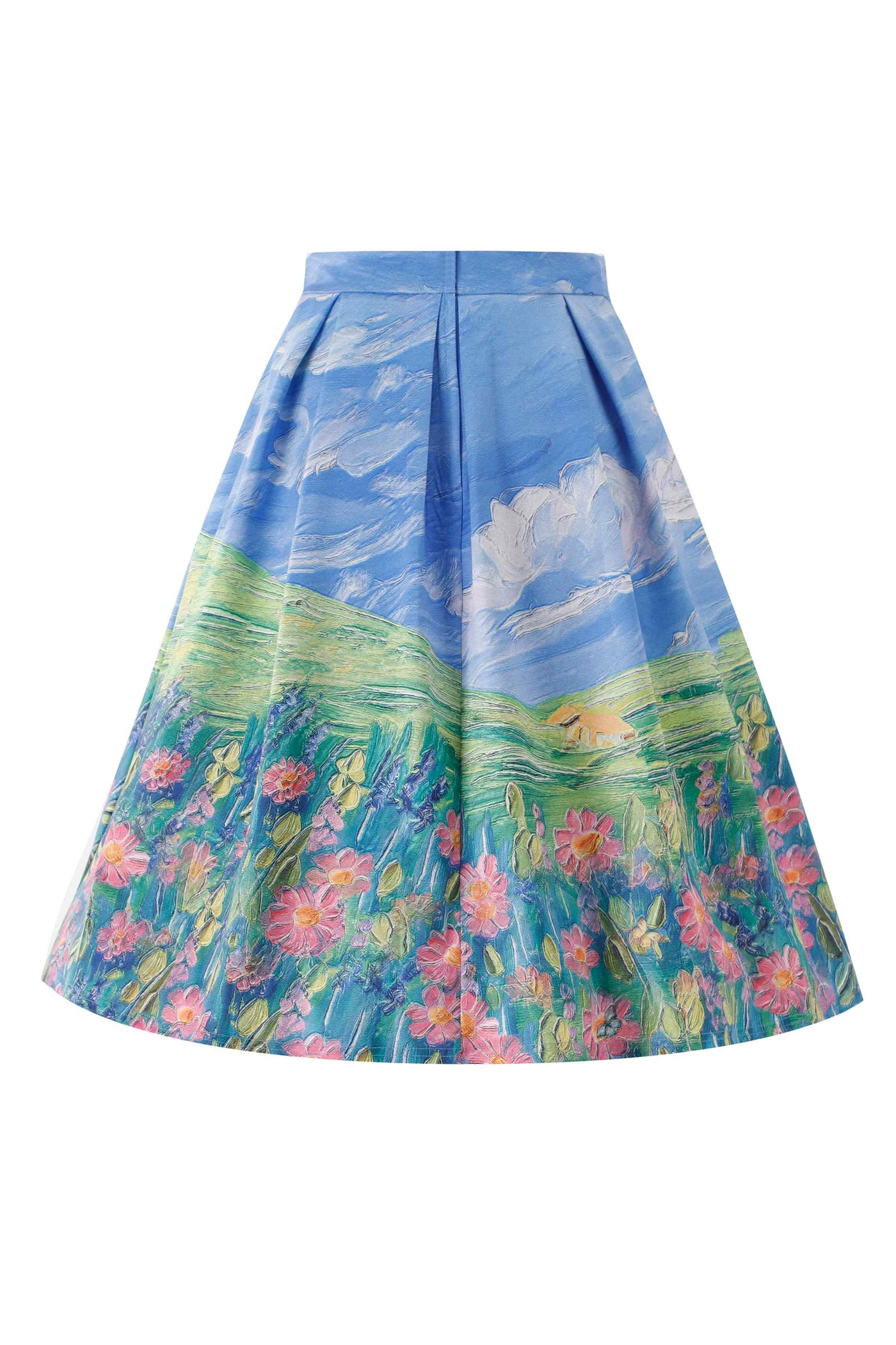 Back view of Aisley Cat Adventure Pleated Midi Skirt