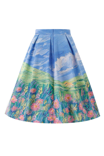 Back view of Aisley Cat Adventure Pleated Midi Skirt
