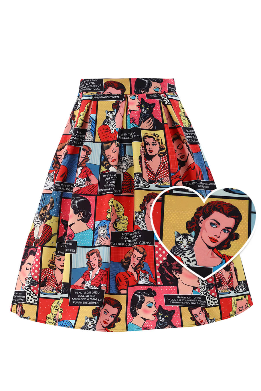 Front view of Aisley Cat Lover Comic Skirt