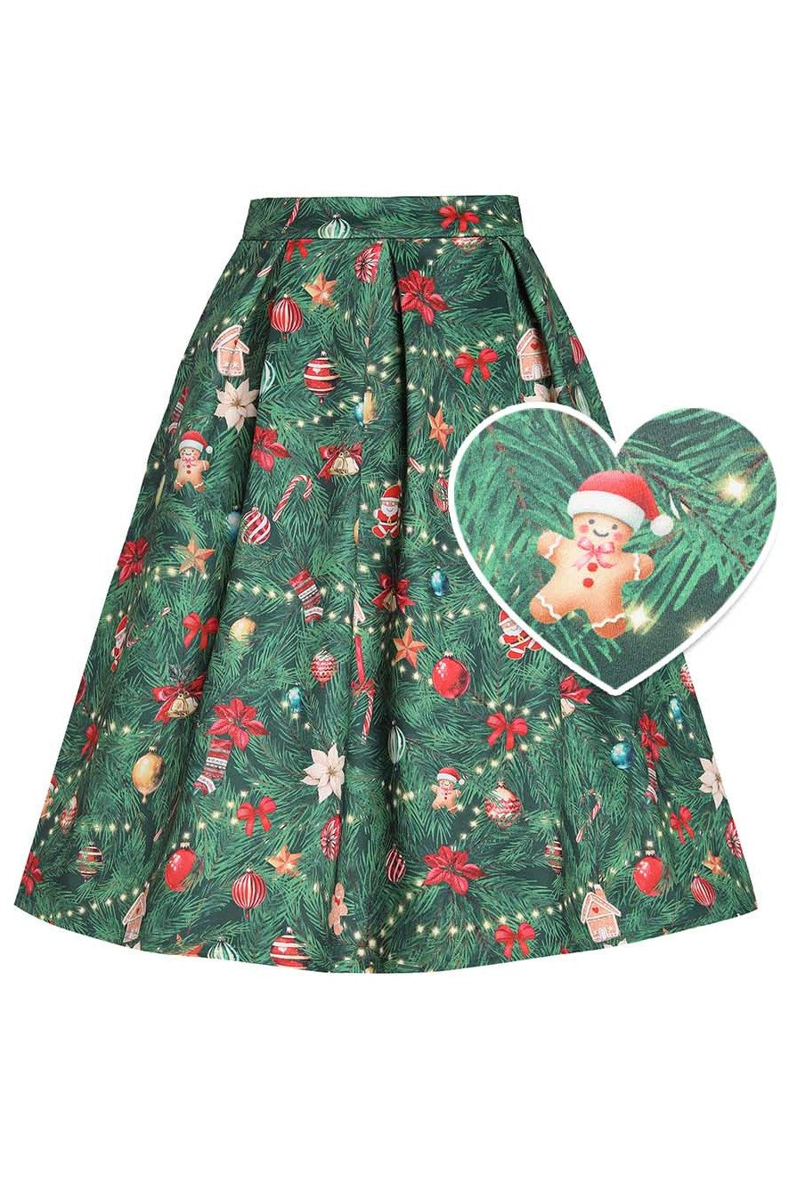 Front view of Aisley Christmas Tree Midi Skirt
