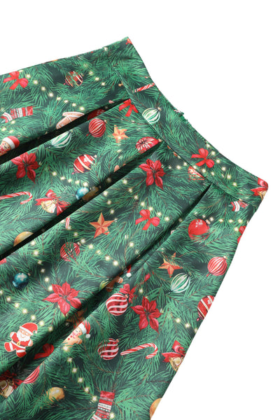 Close up view the waist band of Aisley Christmas Tree Midi Skirt