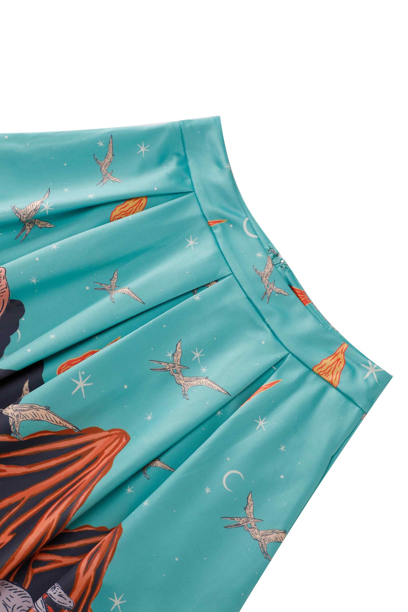 Waistband of Aisley Dinosaur Extinction Pleated Midi Skirt