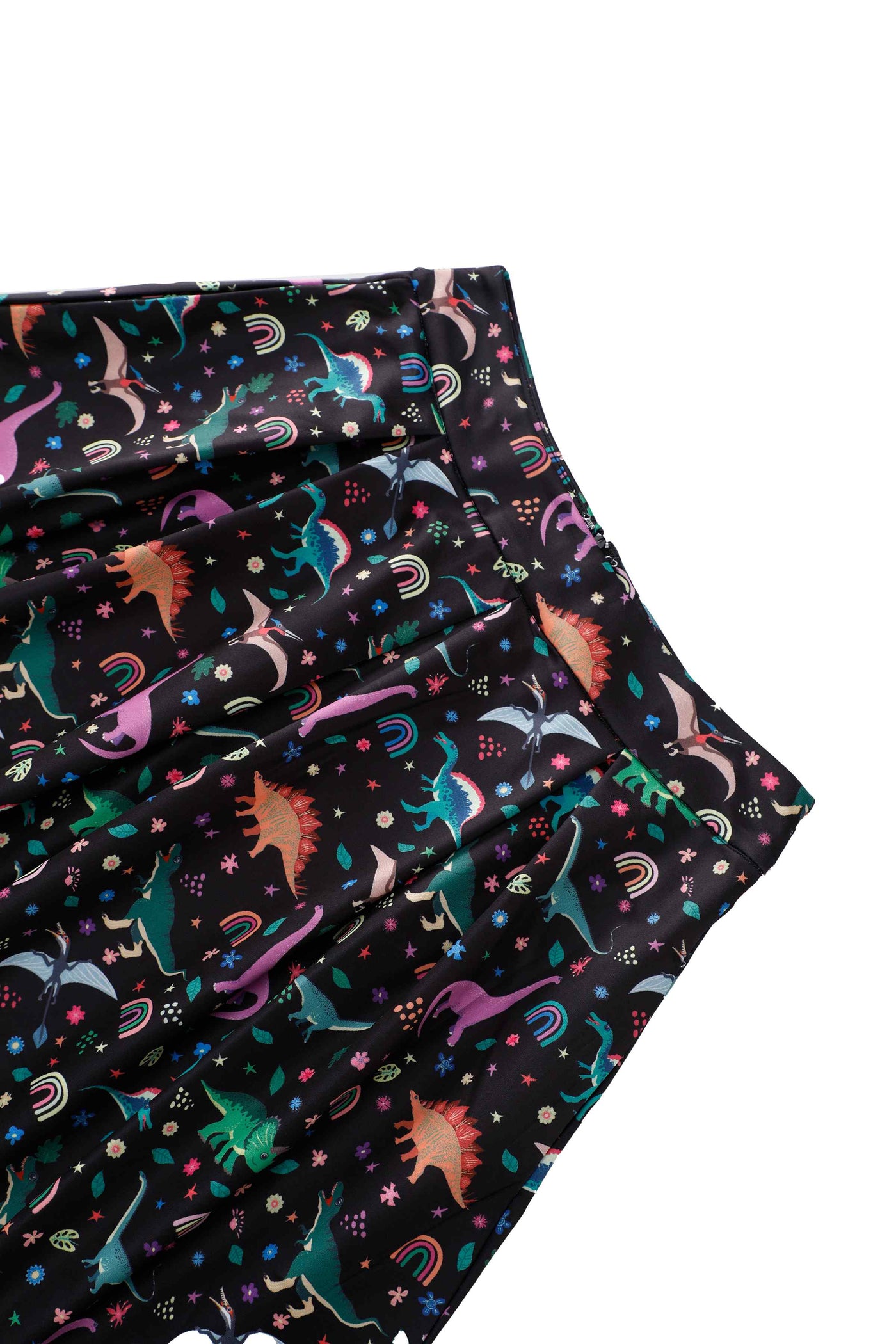 Waistband of Aisley Dinosaur Pleated Midi Skirt In Black